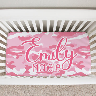 Pink Camo Custom Name Crib Sheet - Easy Basic Creations