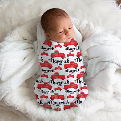 Personalized Red Farm Truck Swaddle Blanket - Easy Basic Creations