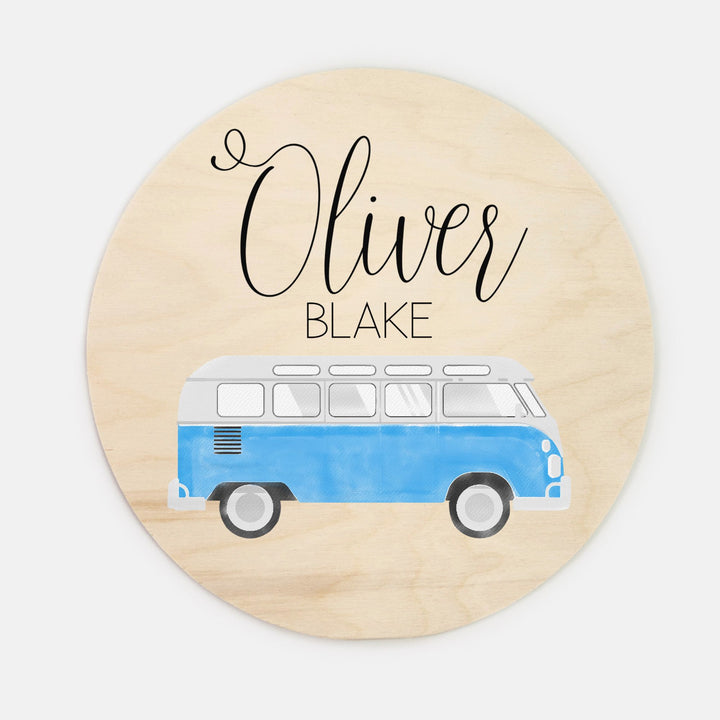 Hippie Van Custom Name Wood Round Easy Basic Creations