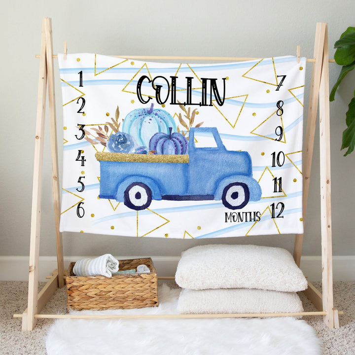 Blue Truck Pumpkin Patch Milestone Blanket Easy Basic Creations