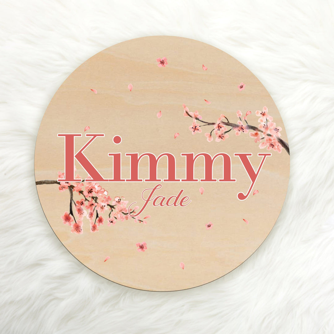 Cherry Blossom Custom Name Wood Round Easy Basic Creations