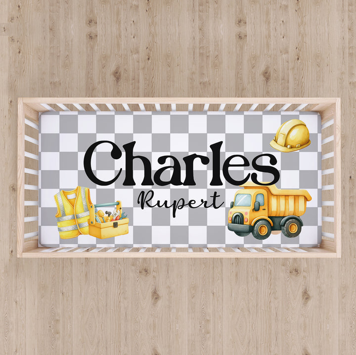 Construction Custom Name Crib Sheet