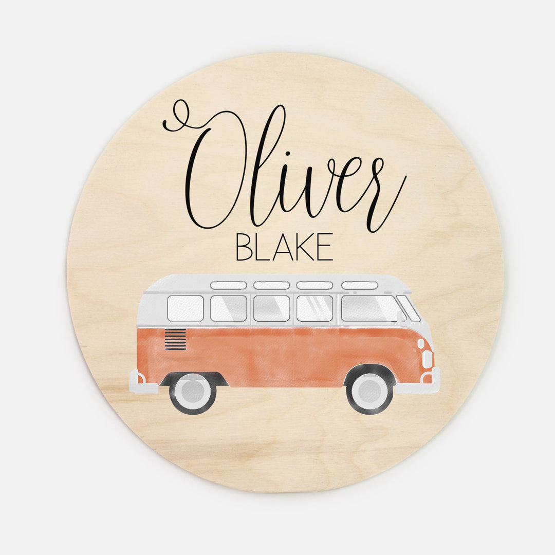 Hippie Van Custom Name Wood Round Easy Basic Creations