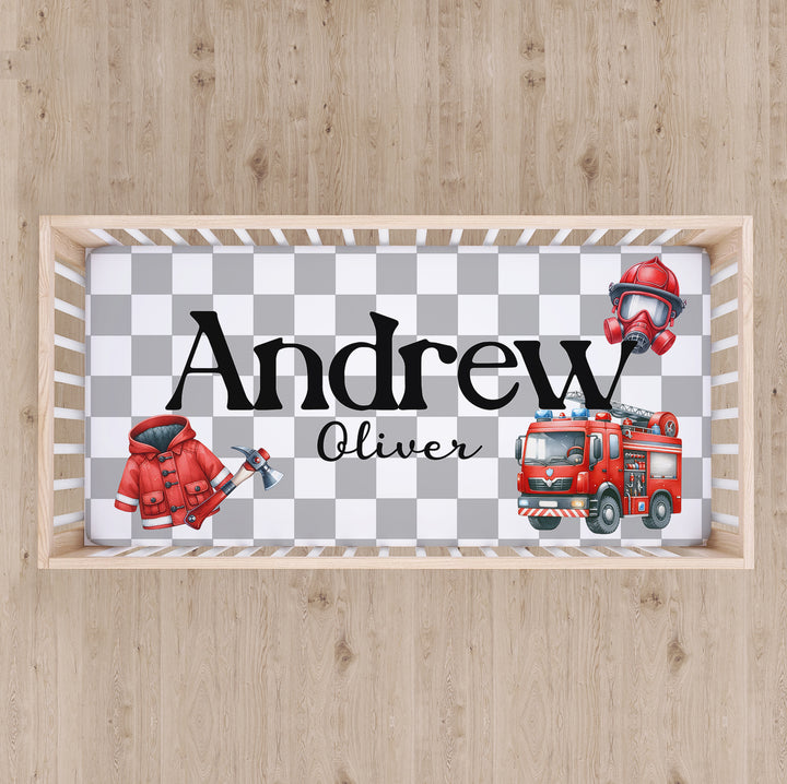 Firefighter Custom Name Crib Sheet