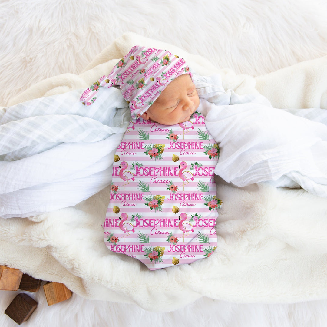 Personalized Flamingo Swaddle Blanket Easy Basic Creations Shop