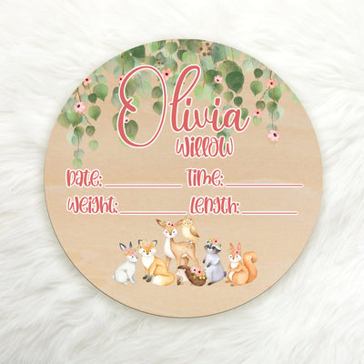 Floral Woodland Animal Birth Stat Sign Easy Basic Creations