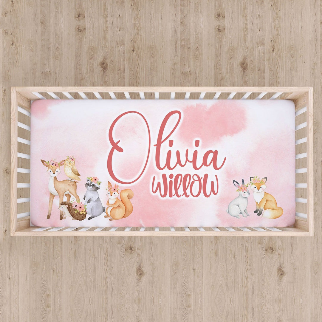 Floral Woodland Animal Custom Name Crib Sheet Easy Basic Creations