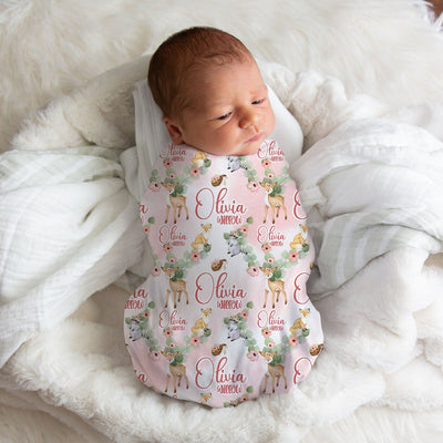 Personalized Woodland Floral Swaddle Blanket Easy Basic Creations