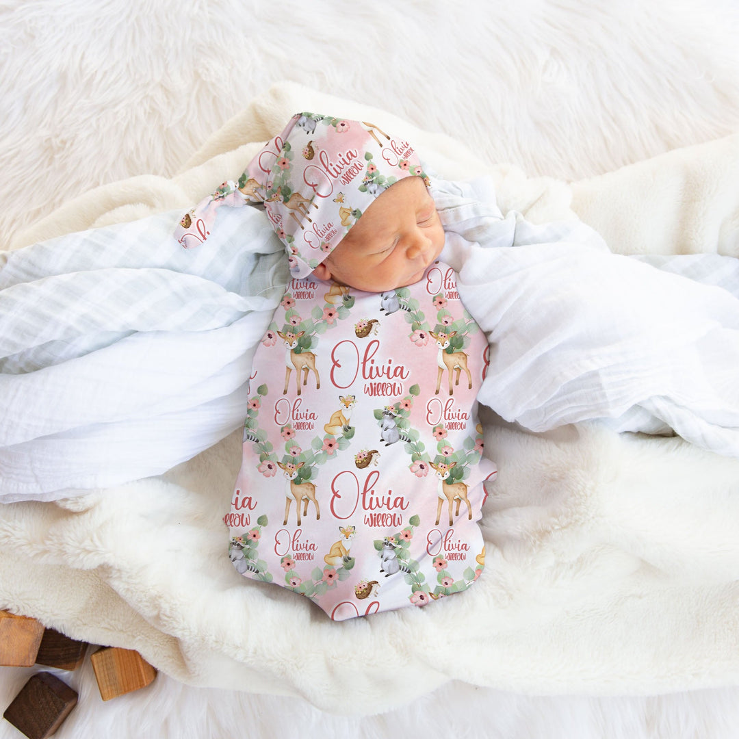 Personalized Woodland Floral Swaddle Blanket Easy Basic Creations