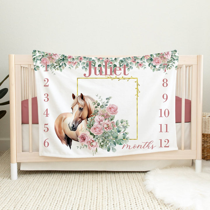 Floral Horse Milestone Blanket