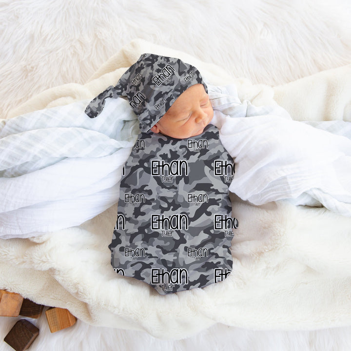 Personalized Gray Camo Swaddle Blanket Easy Basic Creations