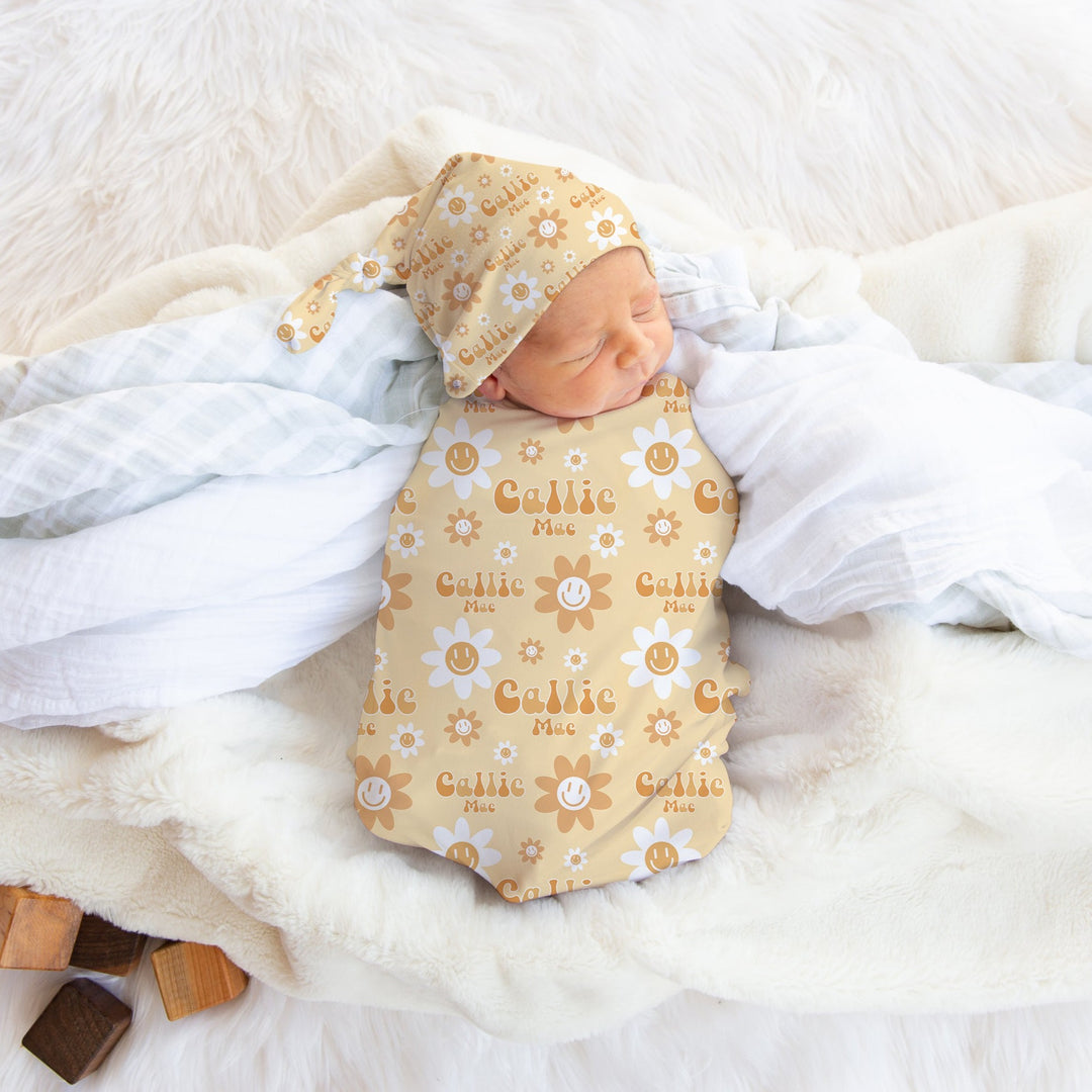 Personalized Groovy Daisy Swaddle Blanket Easy Basic Creations