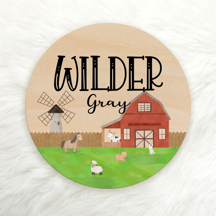 Happy Farm Custom Name Wood Round Easy Basic Creations