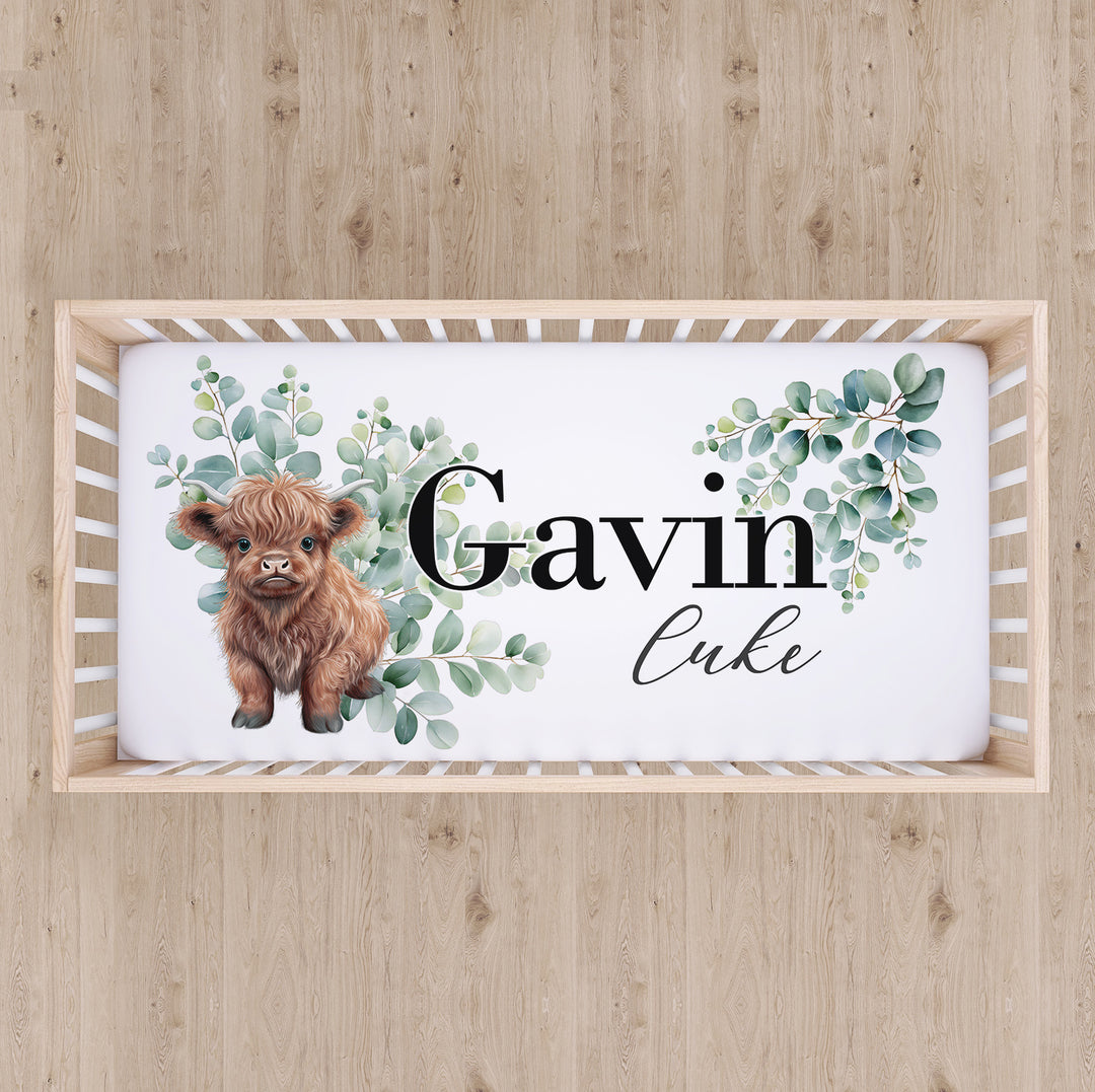 Highland Cow Custom Name Crib Sheet Easy Basic Creations