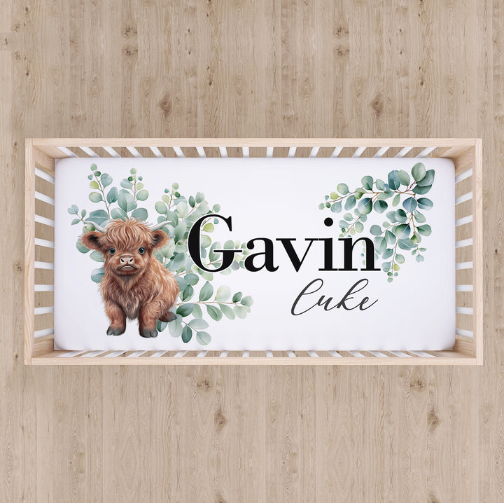 Highland Cow Custom Name Crib Sheet Easy Basic Creations