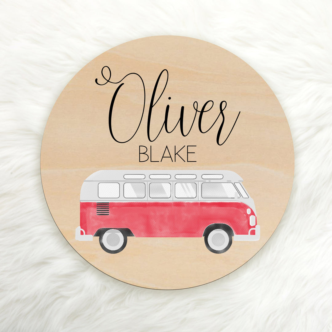 Hippie Van Custom Name Wood Round Easy Basic Creations