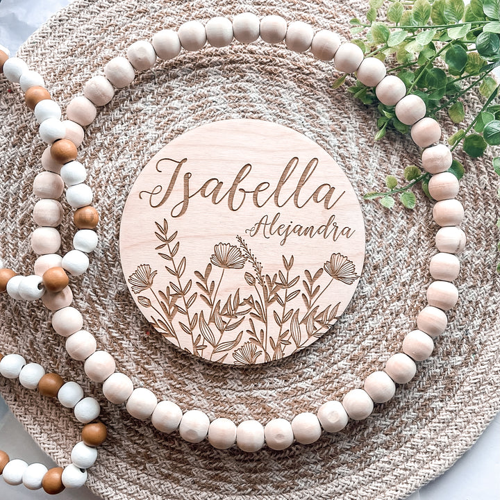 Personalized Floral Wood Round