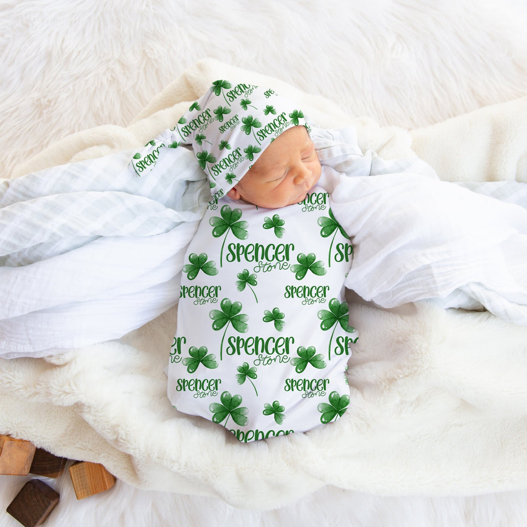 Personalized Lucky Shamrock Swaddle Blanket Easy Basic Creations Shop