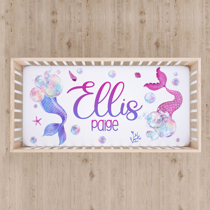 Mermaid Tail Custom Name Crib Sheet