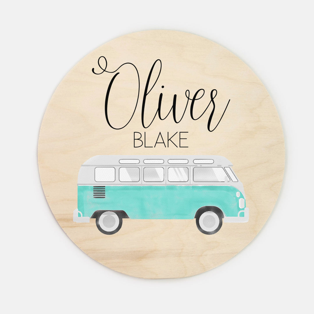 Hippie Van Custom Name Wood Round Easy Basic Creations