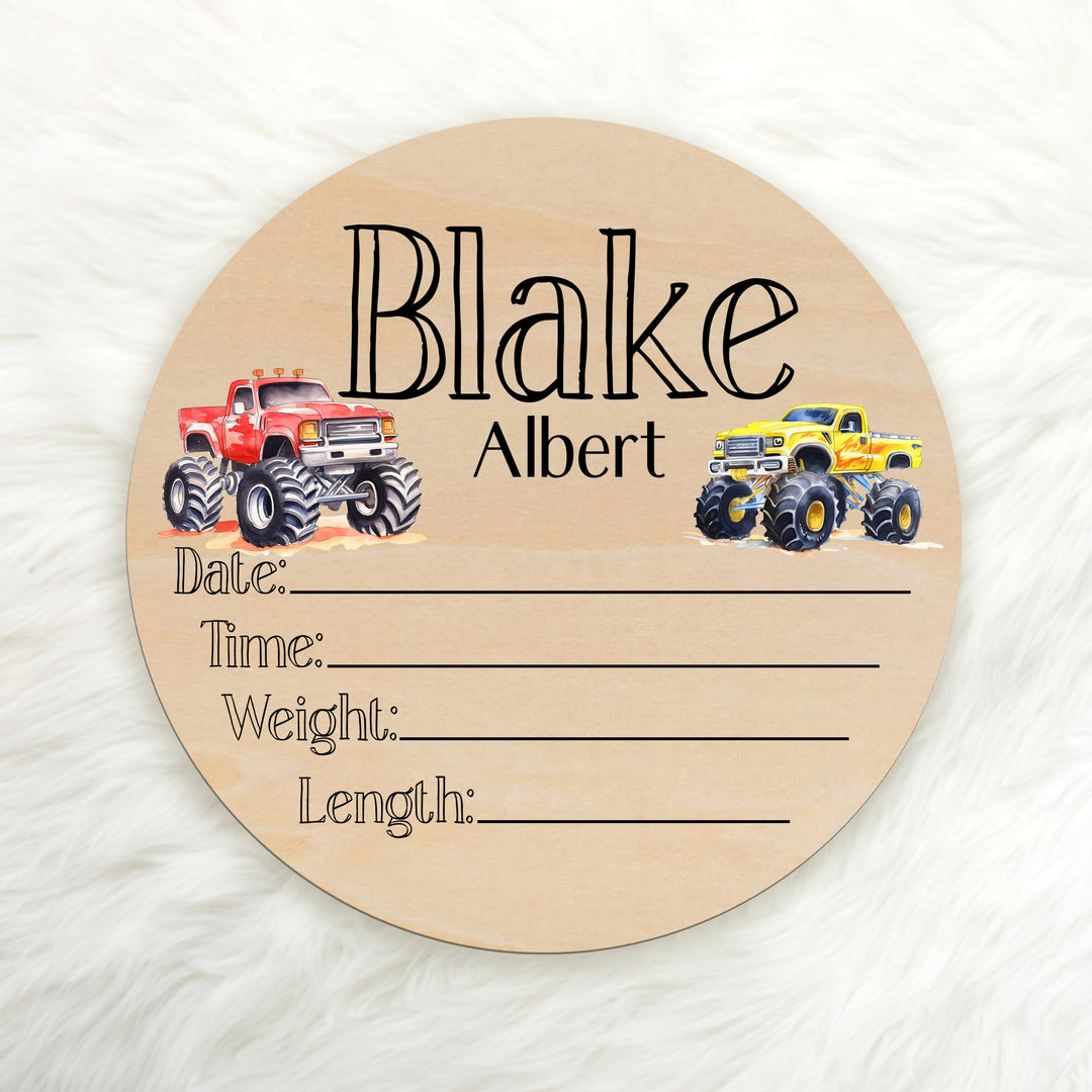 Monster Truck Birth Stat Sign Easy Basic Creations