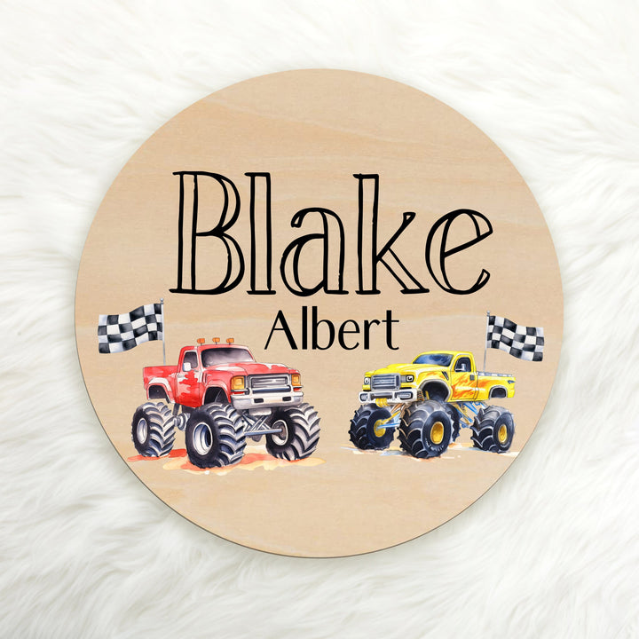 Monster Truck Custom Name Wood Round Easy Basic Creations