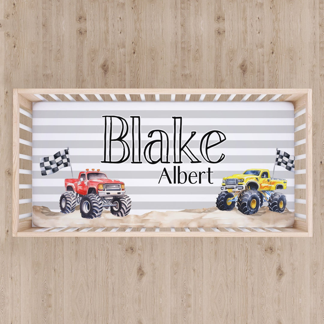 Monster Truck Custom Name Crib Sheet Easy Basic Creations