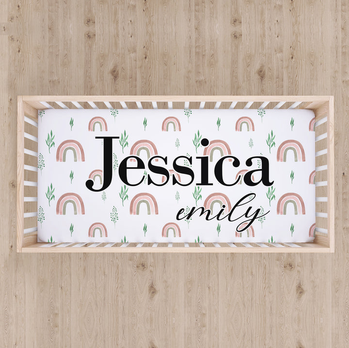 Neutral Rainbow Custom Name Crib Sheet