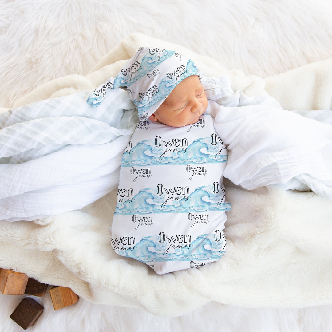 Personalized Ocean Waves Swaddle Blanket Easy Basic Creations