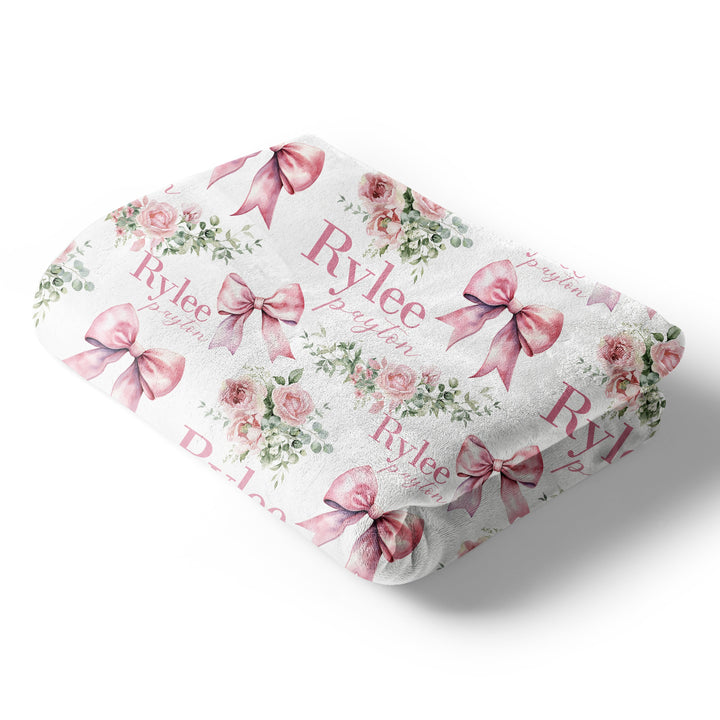 Pink Bow Custom Name Blanket Easy Basic Creations