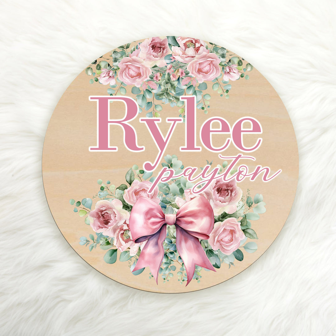 Pink Bow Custom Name Wood Round Easy Basic Creations