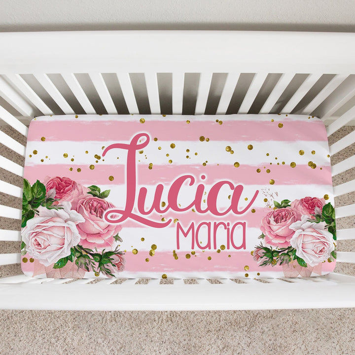 Pink Rose Garden Custom Name Crib Sheet Easy Basic Creations