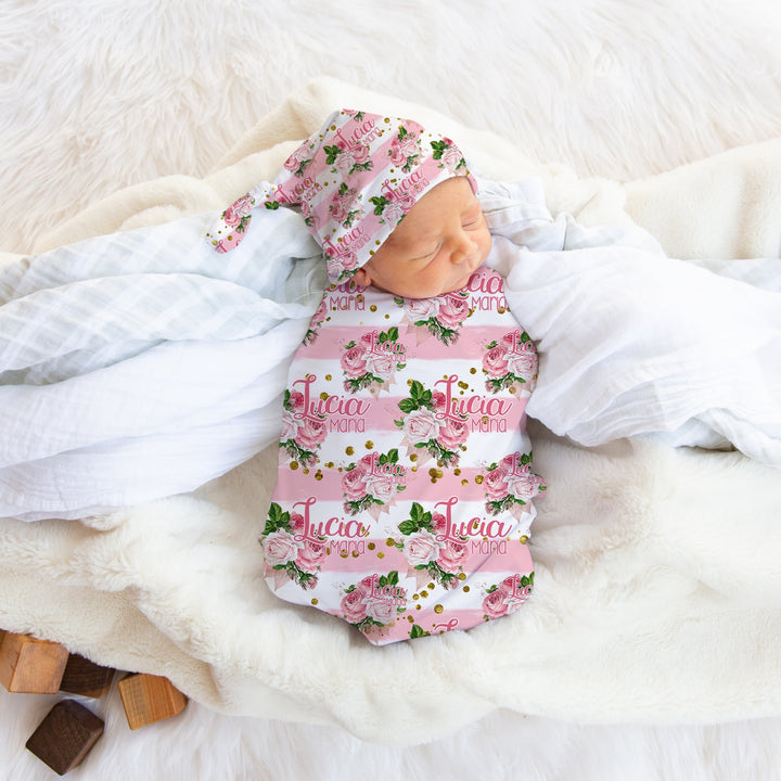 Personalized Pink Rose Garden Swaddle Blanket Easy Basic Creations