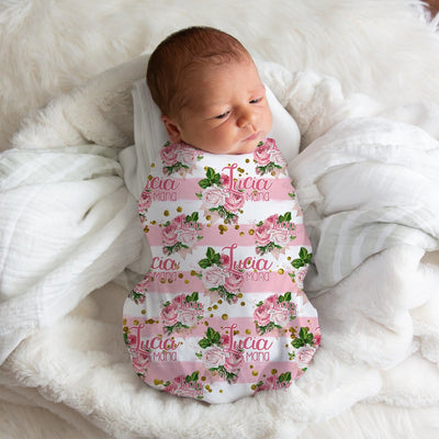 Personalized Pink Rose Garden Swaddle Blanket Easy Basic Creations