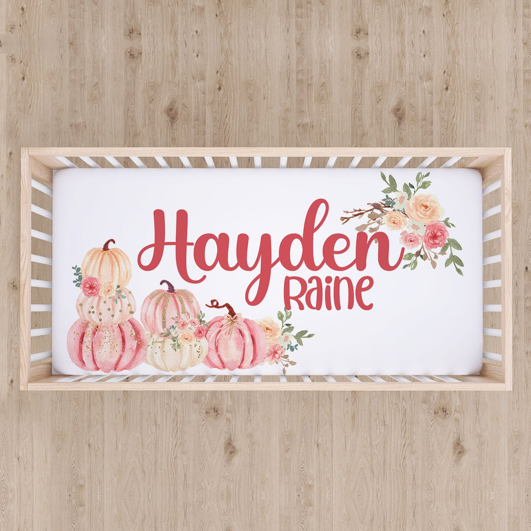 Pink Pumpkin Patch Custom Name Crib Sheet Easy Basic Creations