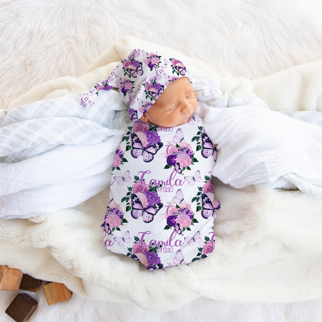 Personalized Purple Butterfly Garden Swaddle Blanket Easy Basic Creations