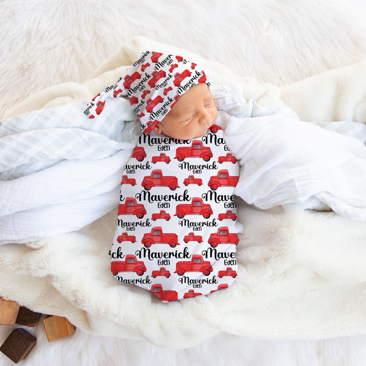 Personalized Red Farm Truck Swaddle Blanket Easy Basic Creations Shop