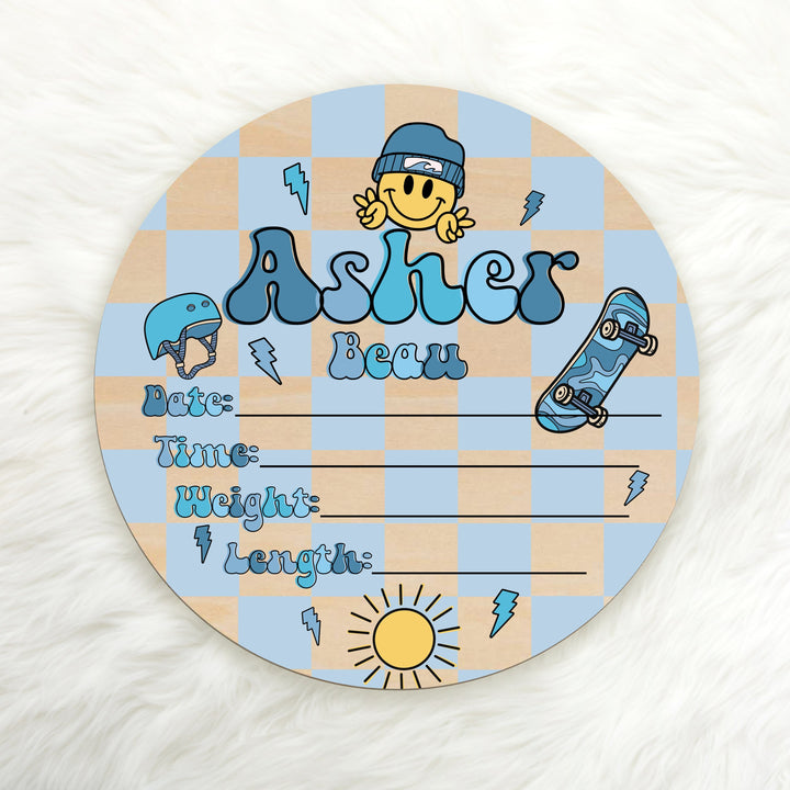 Skater Smiley Face Birth Stat Sign Easy Basic Creations