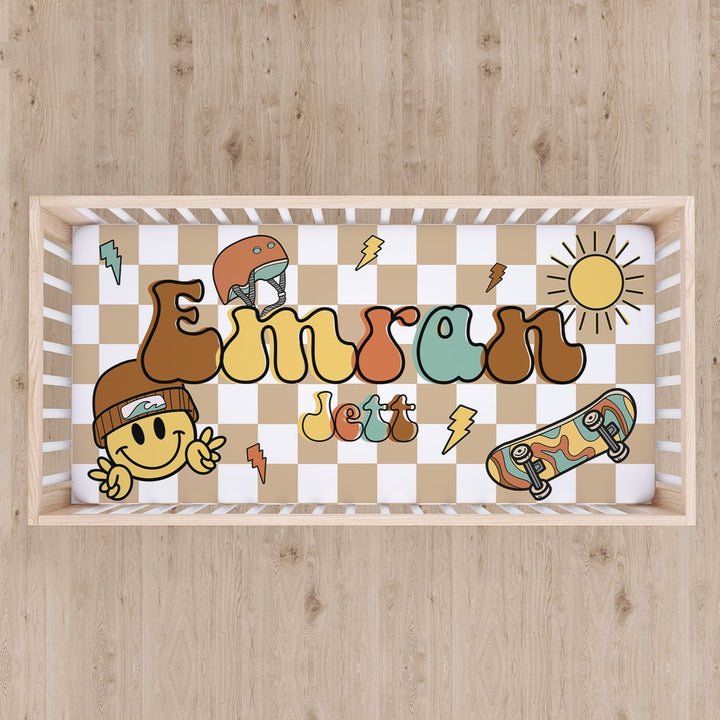 Skater Smiley Smiley Face Custom Name Crib Sheet Easy Basic Creations