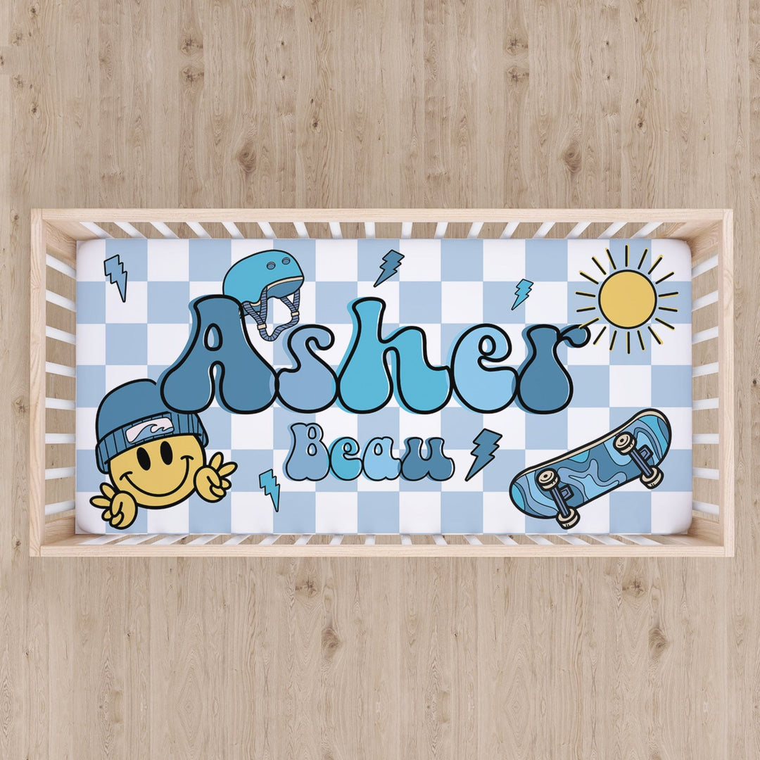 Skater Smiley Smiley Face Custom Name Crib Sheet Easy Basic Creations