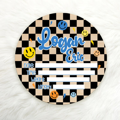 Smiley Face Checkerboard Birth Stat Sign Easy Basic Creations