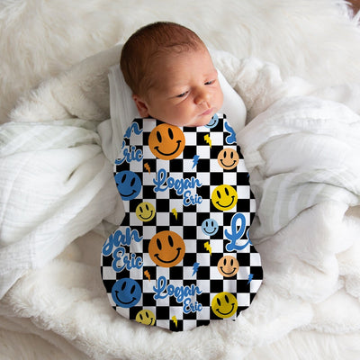 Smiley Face Checkerboard Swaddle Blanket Easy Basic Creations
