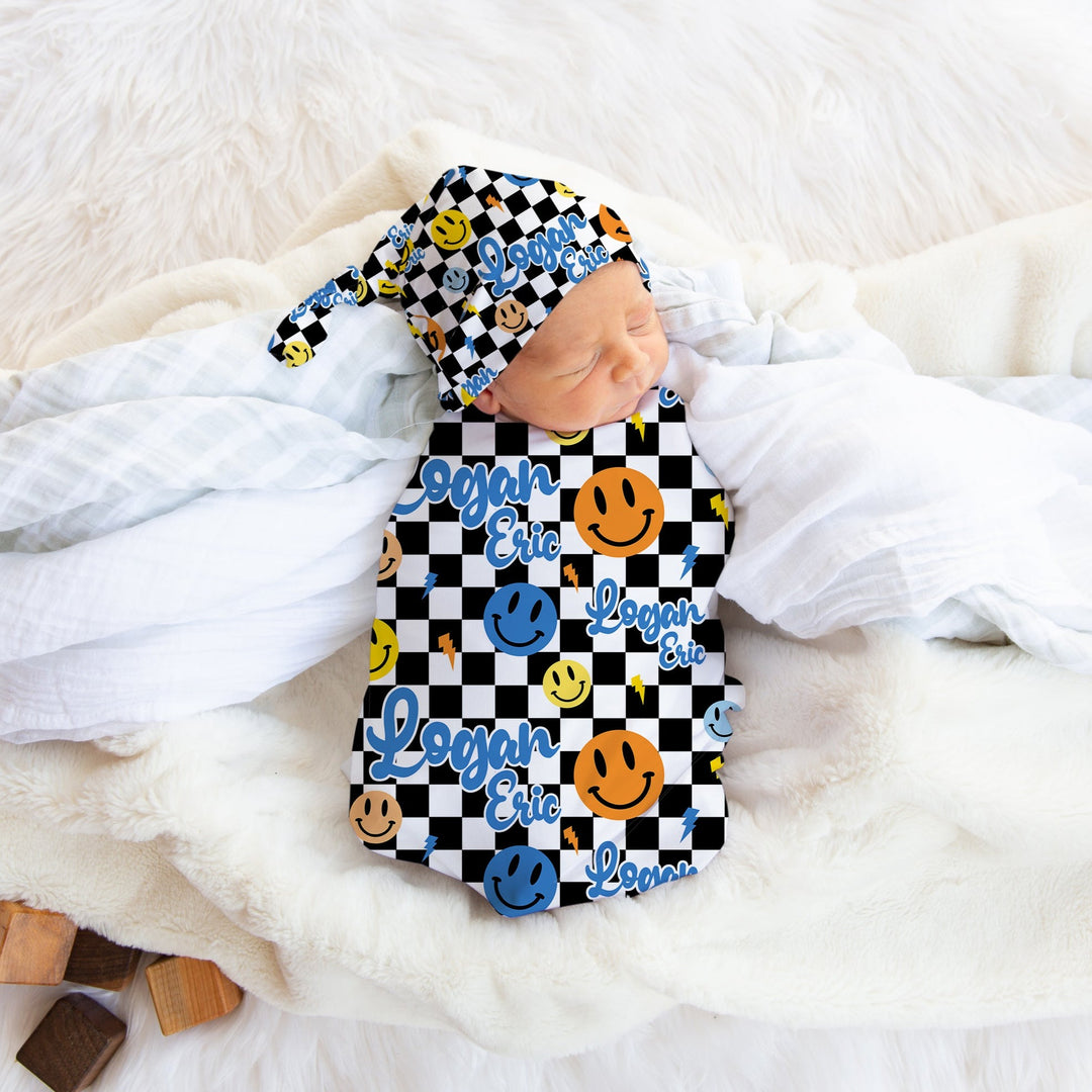 Smiley Face Checkerboard Swaddle Blanket Easy Basic Creations