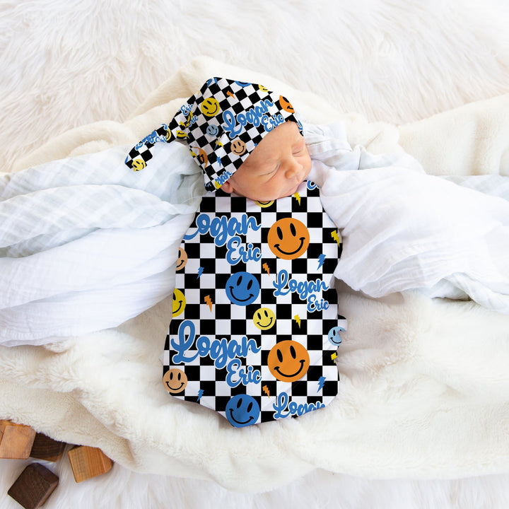 Smiley Face Checkerboard Swaddle Blanket Easy Basic Creations