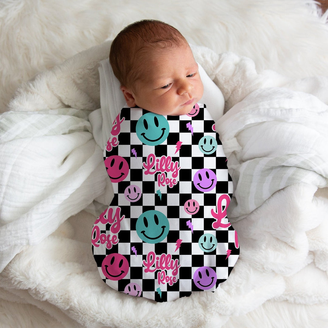 Smiley Face Checkerboard Swaddle Blanket Easy Basic Creations