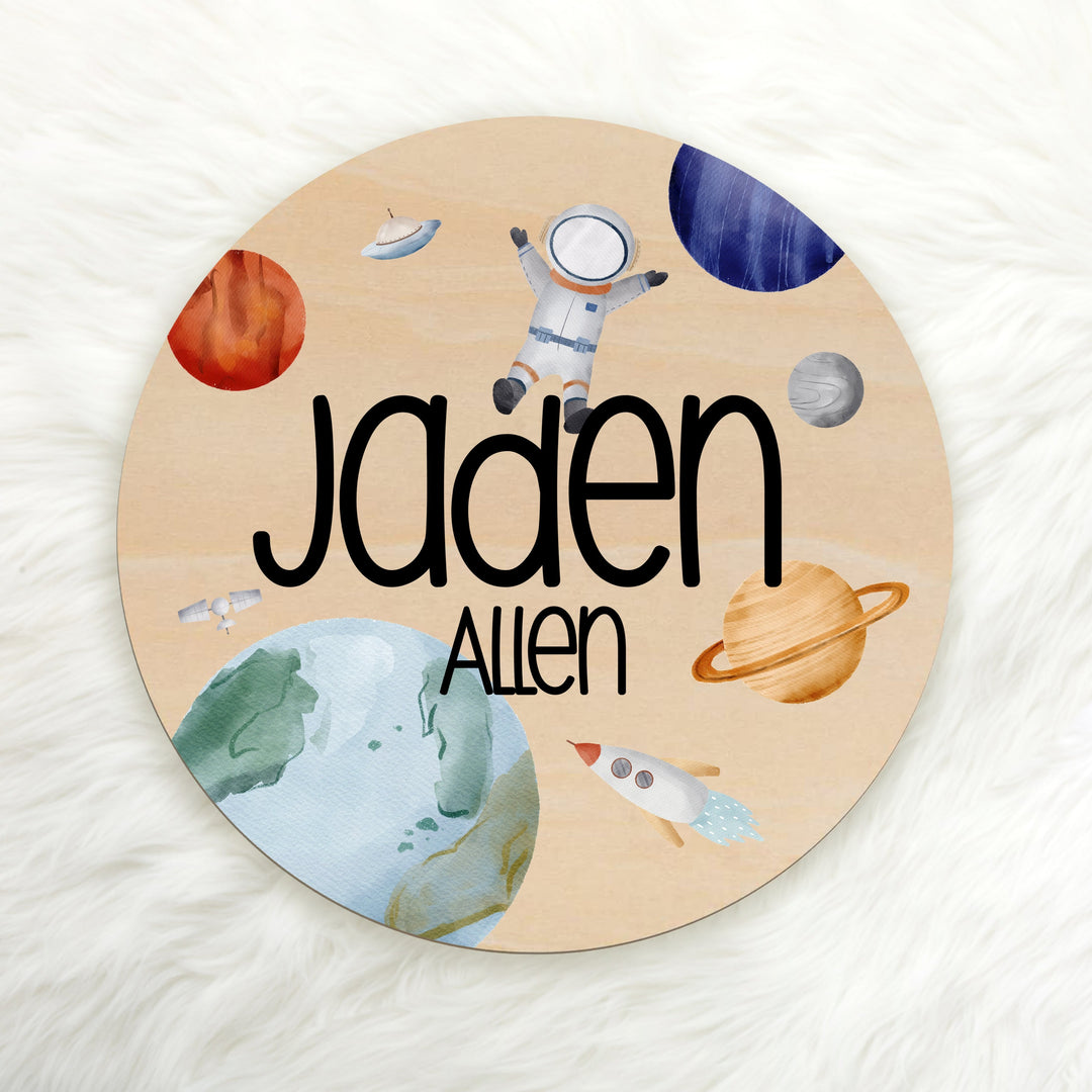 Space Astronaut Custom Name Wood Round Easy Basic Creations