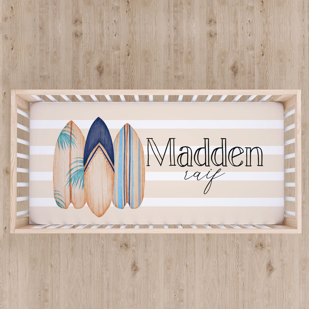 Surfboard Custom Name Crib Sheet Easy Basic Creations