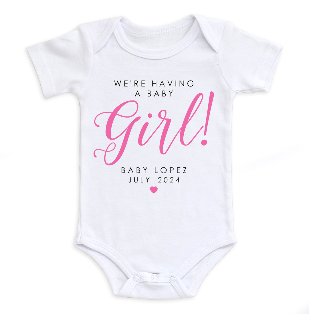 We're Having A Baby Girl Pink Bodysuit Easy Basic Creations