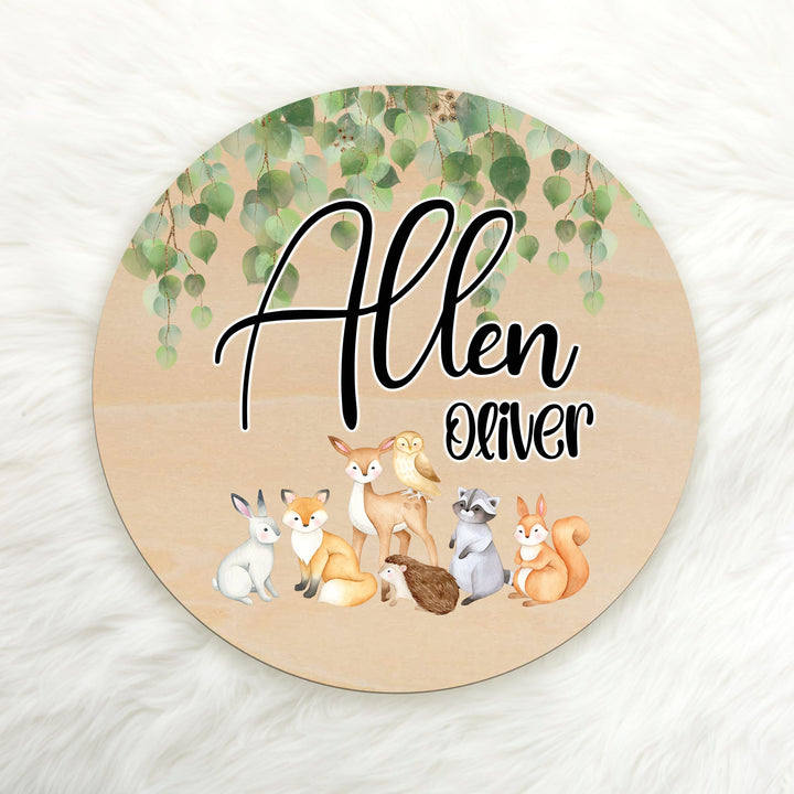 Woodland Animal Custom Name Wood Round Easy Basic Creations