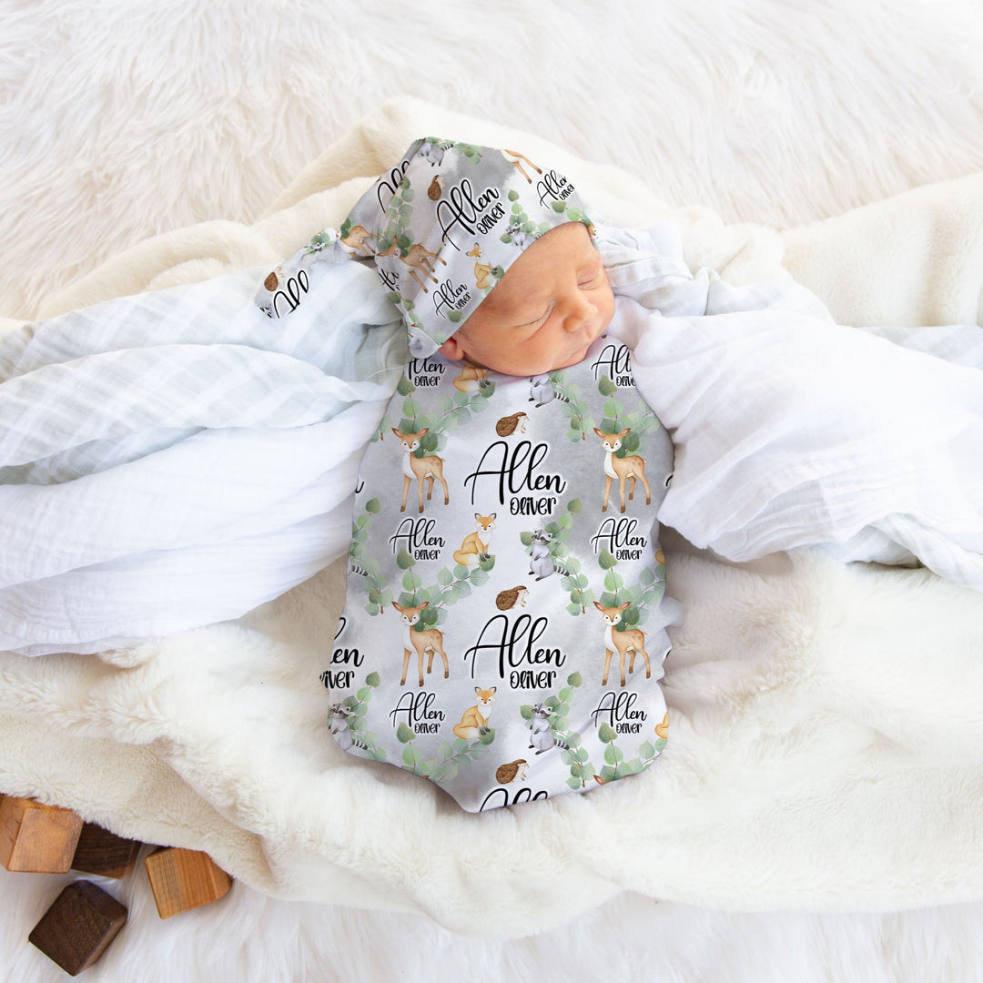 Personalized Woodland Swaddle Blanket Easy Basic Creations